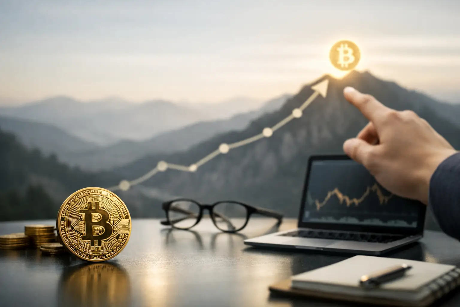 Visão de longo prazo do bitcoin com acompanhamento